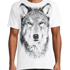 DOM Men’s Blue-Eyed Wolf T-shirt Crewneck Size Large Art Graphic Animal Print
